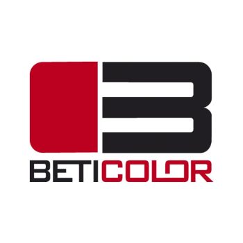 BETICOLOR | Venta de productos de peluquería y estética al profesional 67 Logotipo moderno en rojo y negro con una B estilizada formada por un bloque rojo y franjas negras y el texto BETICOLOR en tipografía geométrica, presentado como identificación visual para peluquería.